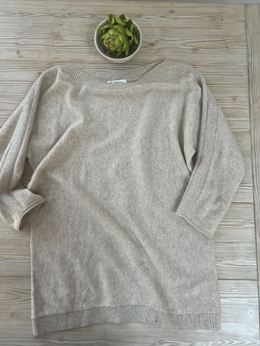 Kinross Cashmere Oatmeal boat Neck Sweater Women’s Large 100% Cashmere - Picture 9 of 9